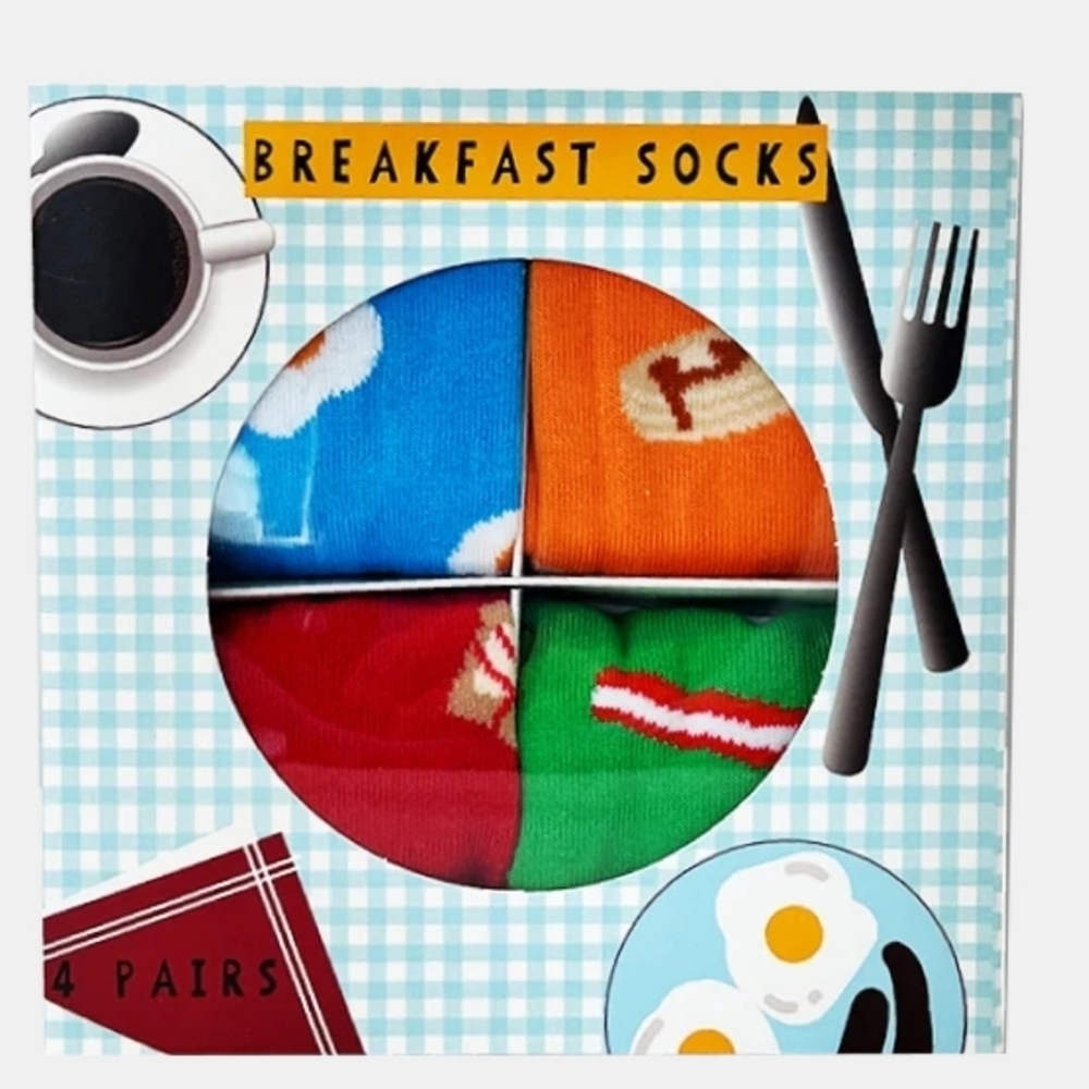 Unisex Breakfast Socks Gift Set - 4 Pair bacon eggs French toast pancake socks